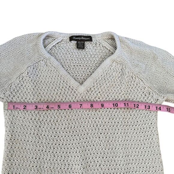 Tommy Bahama ~ Ivory Knit V-neck Long Sleeved Sweater ~ size XS ~ Cotton - Picture 8 of 12